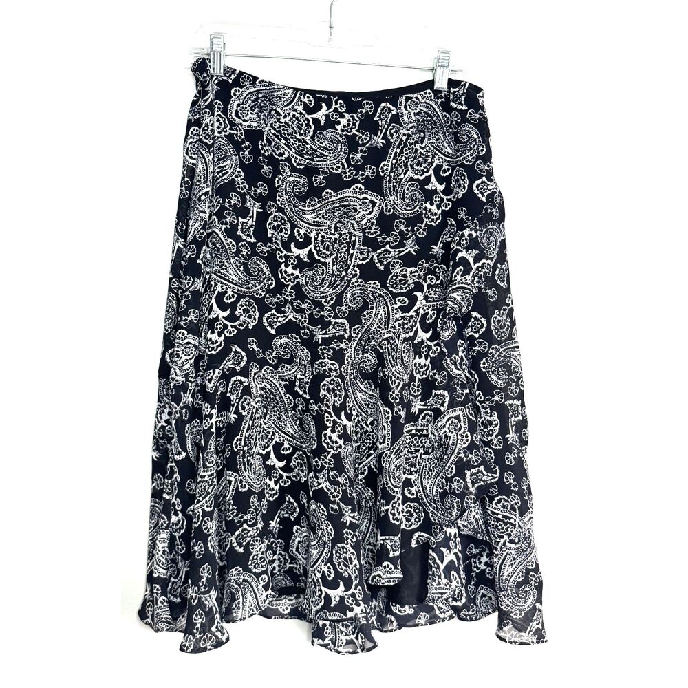 Y2K Paisley Midi Skirt Size 10 Goth Witchy Whimsical Black Whimsigoth Ruffle